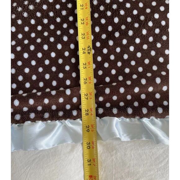 Max Daniel Polka Dot Baby Security Blanket Brown Blue Ruffle Satin Trim - Picture 9 of 10